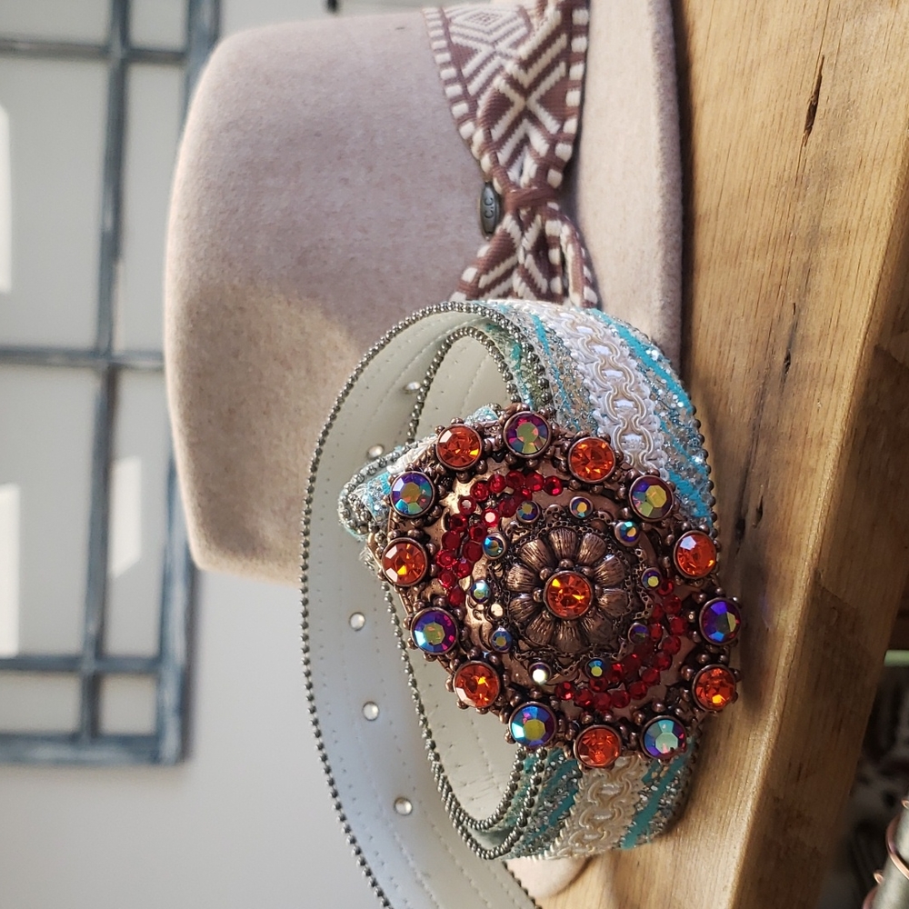 Jeweled Bling Buckle with flashy belt